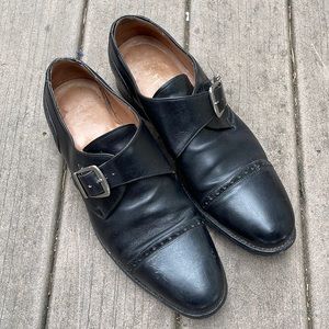 Mens 9 Cordwainer Monk Strap Buckle Shoes Dress Black Handmade